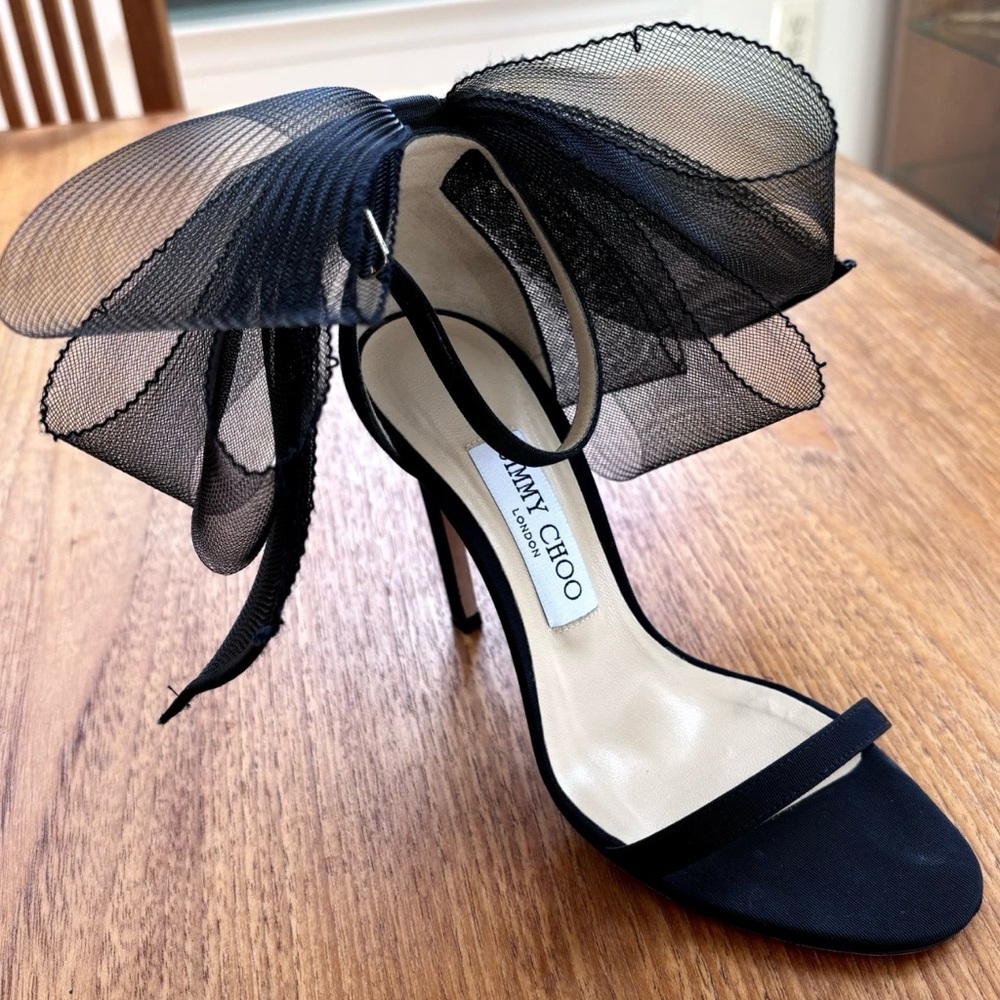 Jimmy Choo Black Heels with Mesh Bow - Picture 3 of 4